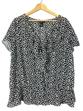Lane Bryant Black & White Ruffle Front Blouse
